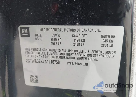 2010 Chevrolet Impala Ls z USA, uszkodzony, nr VIN 2G1WA5EK7A1216750